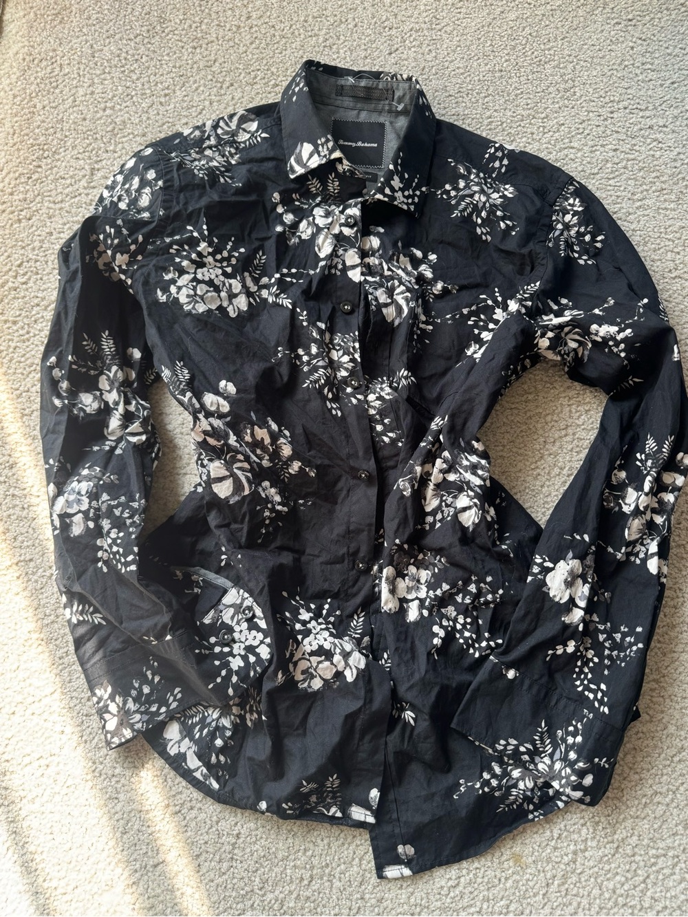 Tommy Hilfiger Black Button-Down with White Floral Pattern